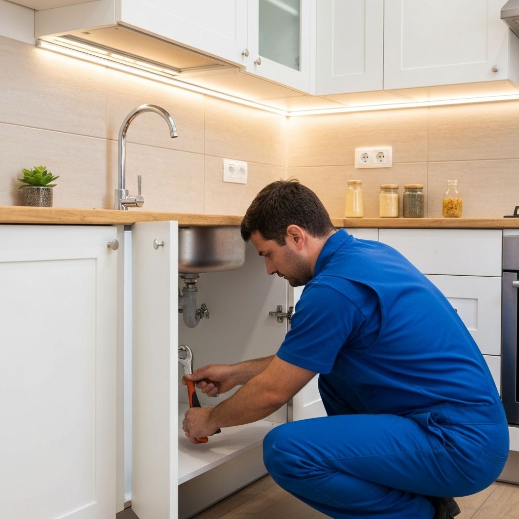 Reparacion de fuga debajo del fregadero en cocina de Madrid