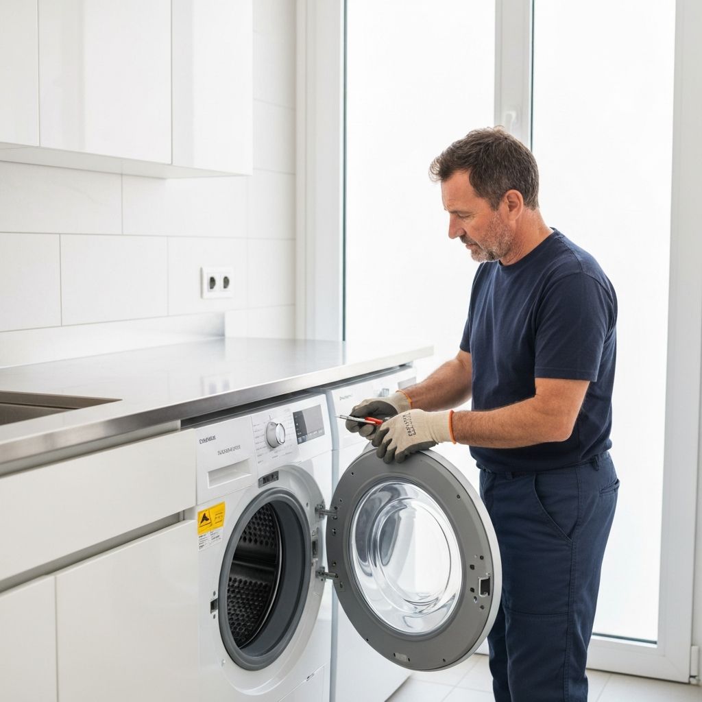 Reparacion de lavadora en zona de lavado de apartamento